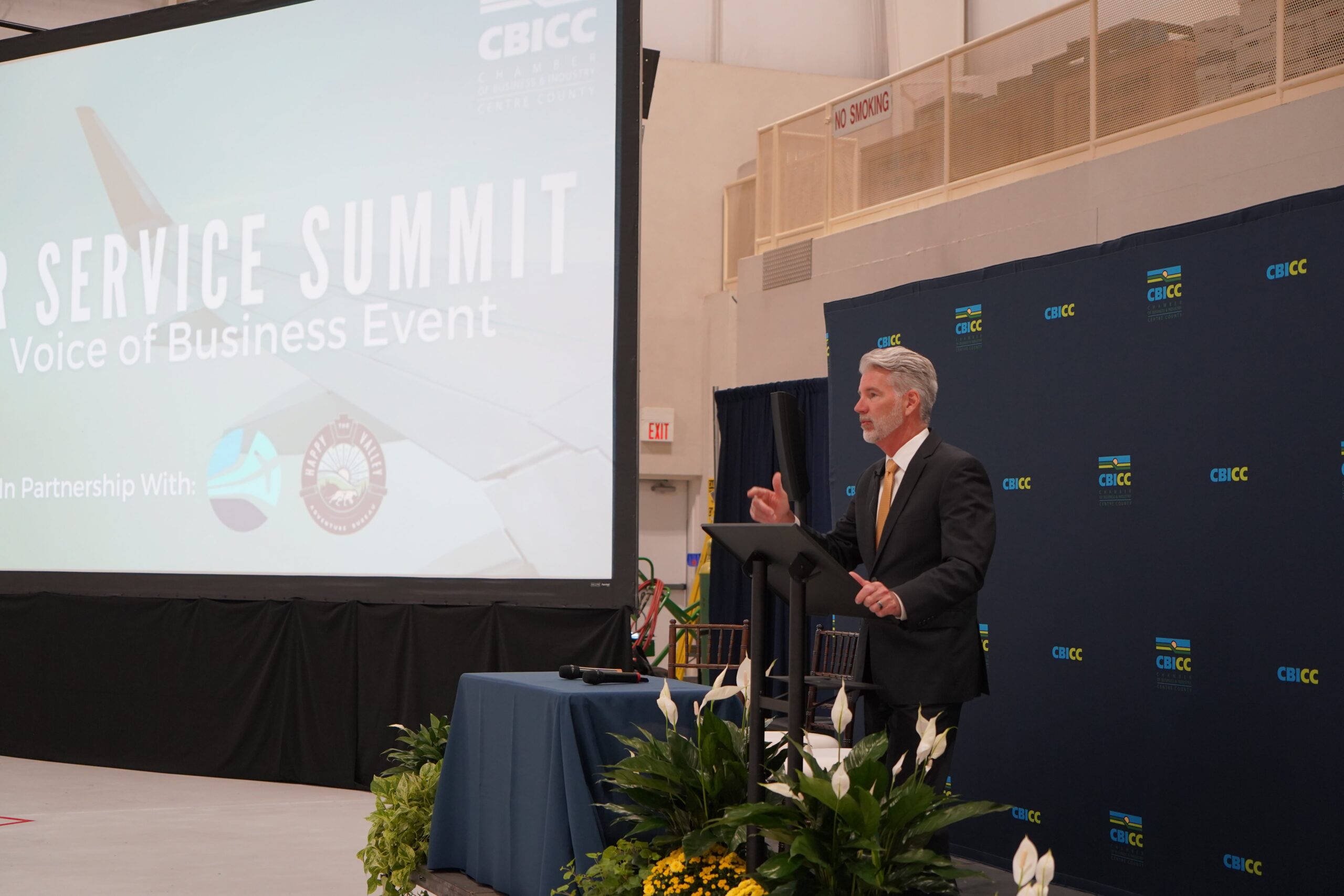 Greg Scott, President and CEO of CBICC speaks at the State College Regional Air Service Summit